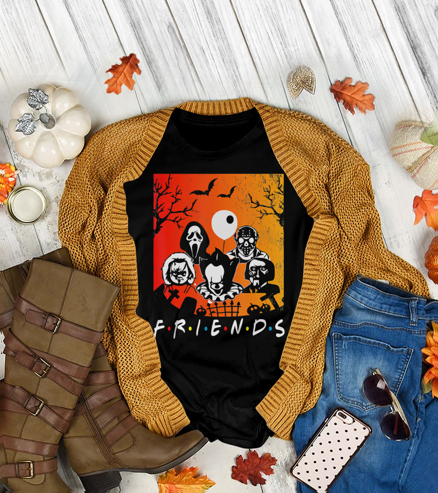 Friends Of Horror Halloween Characters Collage T-Shirt