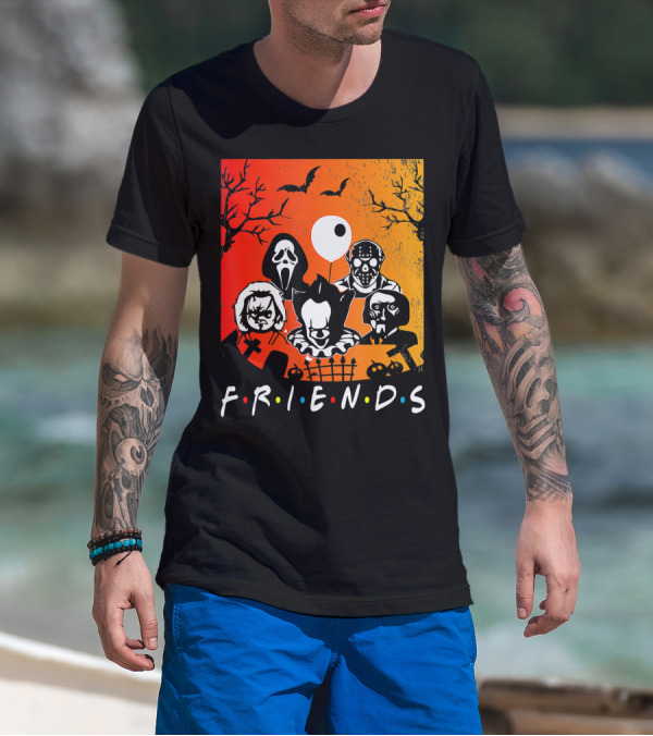 Friends Of Horror Halloween Characters Collage T-Shirt