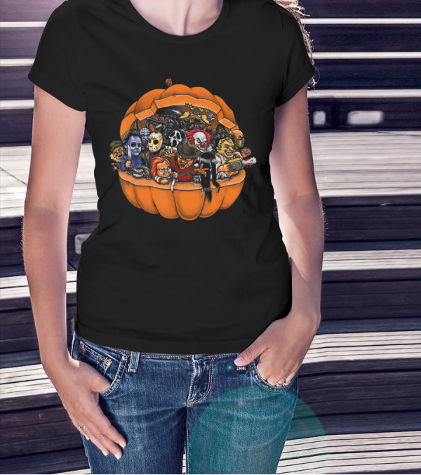 Funny Horror Movie Clown Skeleton Halloween Pumpkin Characters T-Shirt