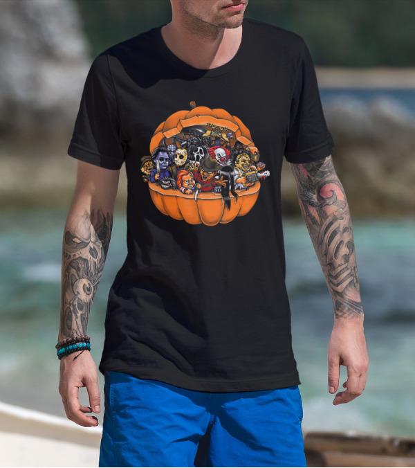Funny Horror Movie Clown Skeleton Halloween Pumpkin Characters T-Shirt