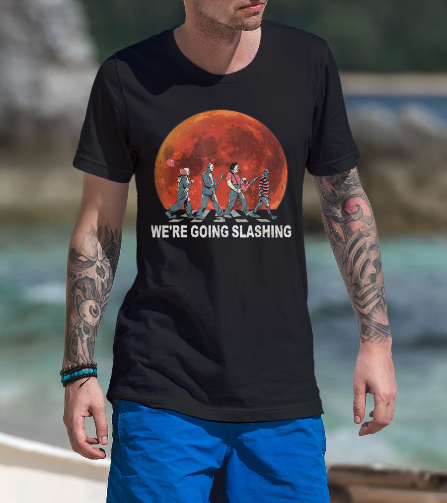 We're Going Slashing Halloween Blood Moon Horror Characters T-Shirt