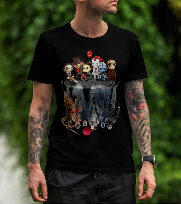 Horror Movie Chibi Character Halloween Reflection Iconic Villains T-Shirt