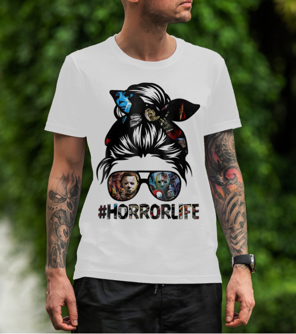 Horror Life Girl With Iconic Halloween Movie Characters T-Shirt