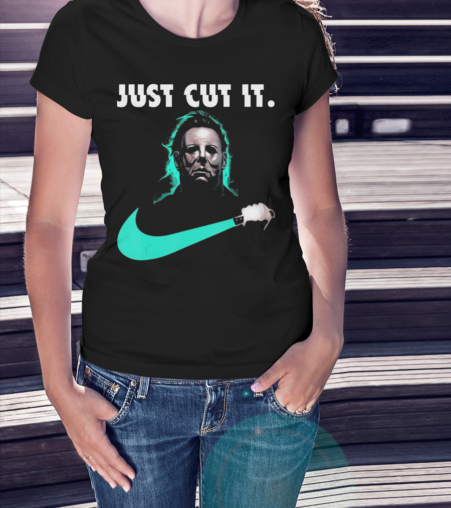 Just Cut It Horror Vintage Halloween Michael Myers Knife Swoosh T-Shirt