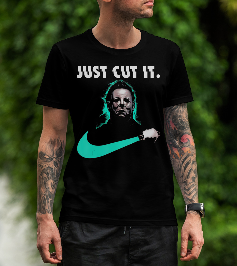 Just Cut It Horror Vintage Halloween Michael Myers Knife Swoosh T-Shirt