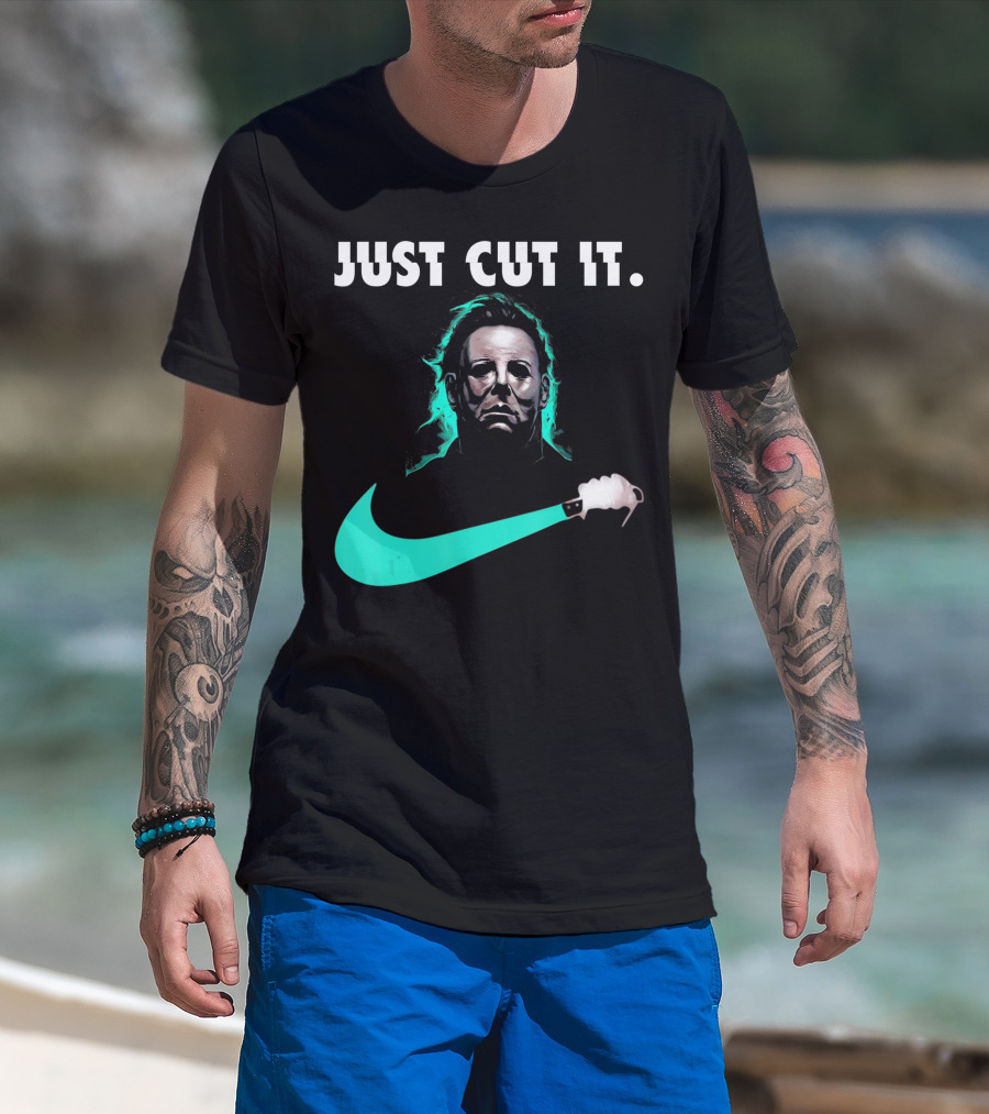 Just Cut It Horror Vintage Halloween Michael Myers Knife Swoosh T-Shirt