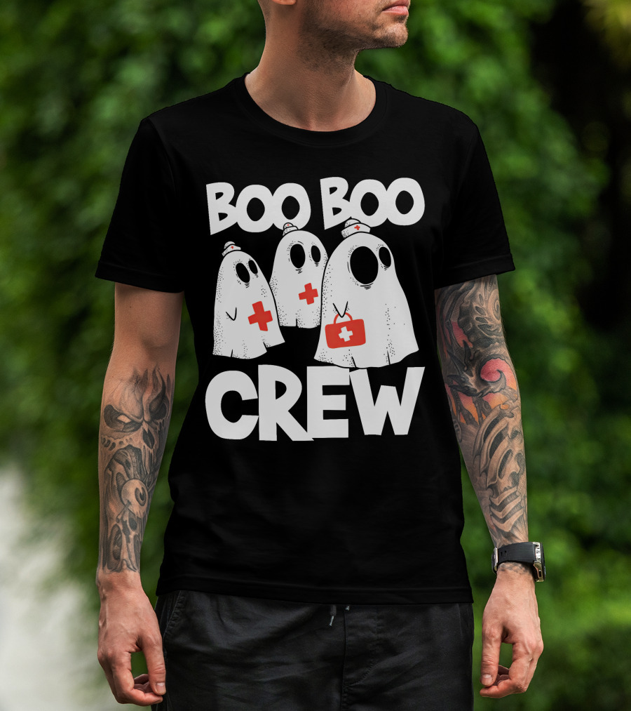 Boo Boo Crew Ghost Nurse Halloween With Medical Cross T-Shirt
