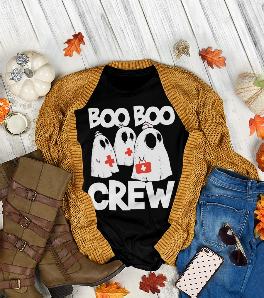 Boo Boo Crew Ghost Nurse Halloween with Medical Cross T-Shirt