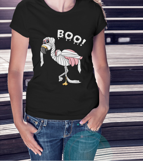 Boo Flamingo Mummy Halloween Wrap T-Shirt
