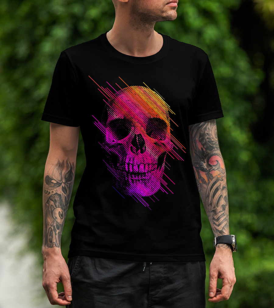 Colorful Skull Vibrant Neon Streaks T-Shirt