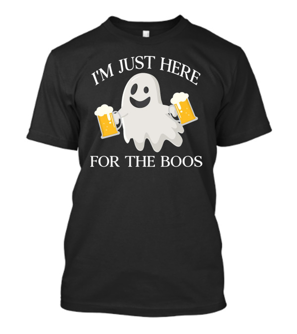 I'm Just Here For The Boos Halloween Ghost Holding Beer Mugs T-Shirt