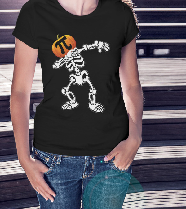 Funny Halloween Skeleton Dabbing Pumpkin Pi Math T-Shirt