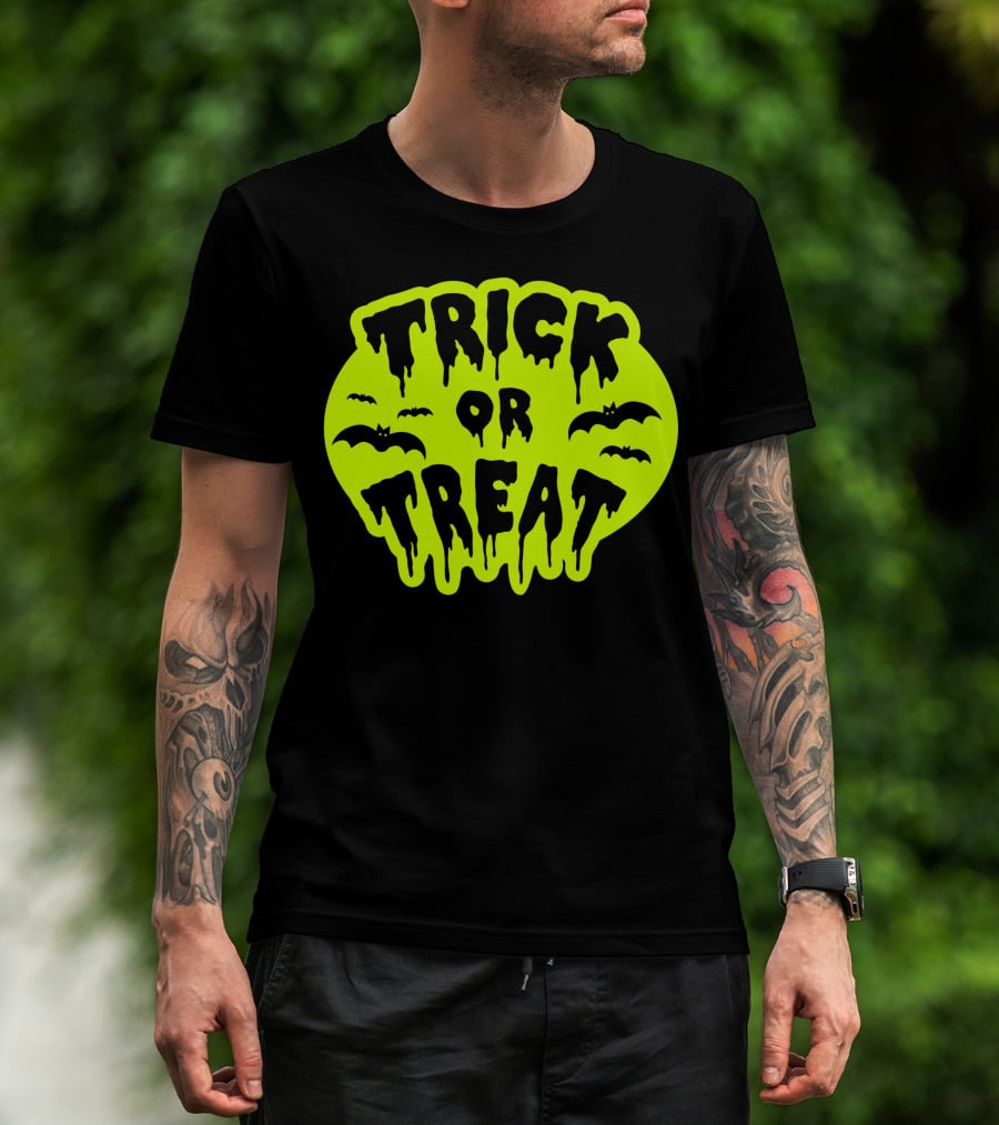 Gladditudes Trick Or Treat Dripping Font With Bats T-Shirt