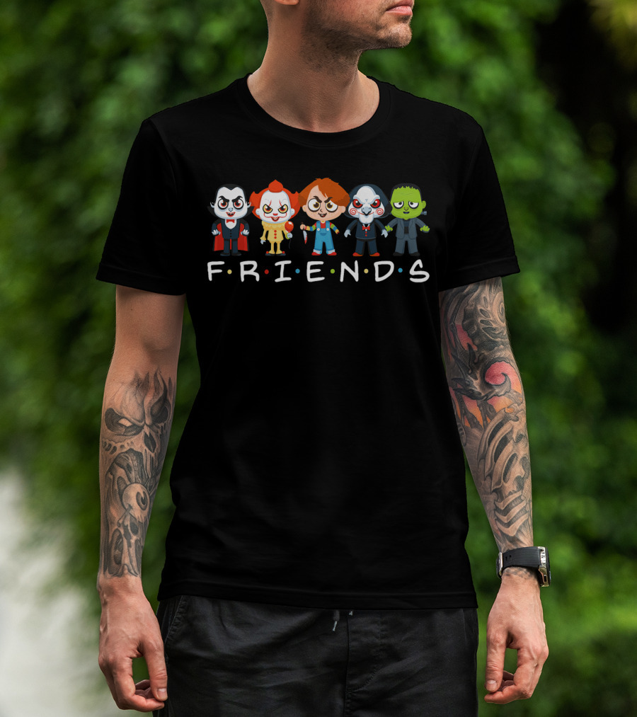 Halloween Friends Dracula Pennywise Chucky Jigsaw Frankenstein T-Shirt