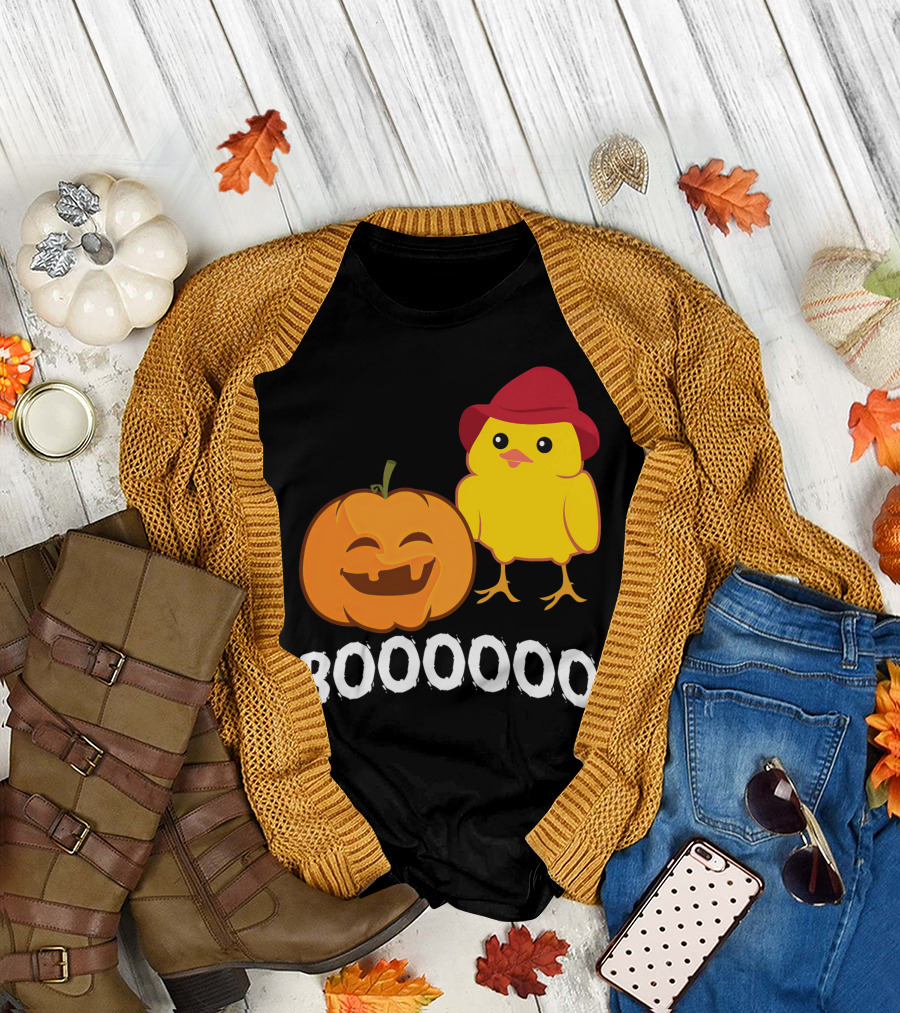 BOOOOO Halloween Funny Pumpkin And Chicken T-Shirt