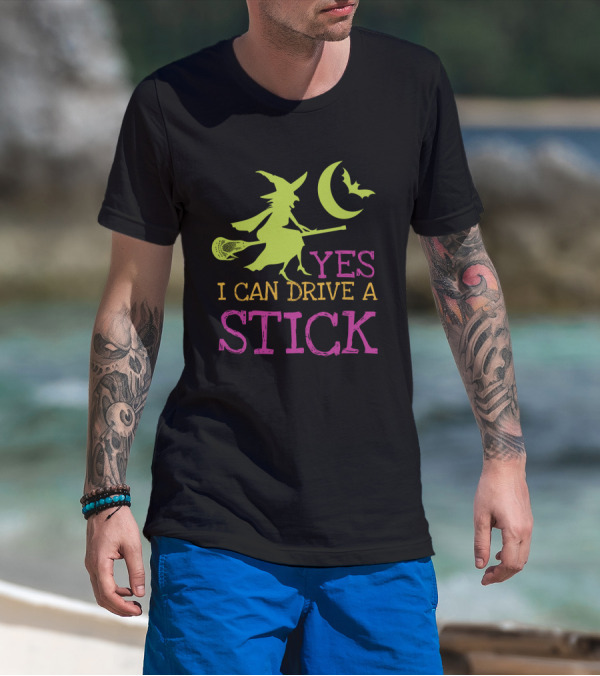 Yes I Can Drive A Lacrosse Stick Witch Halloween Moon Bat T-Shirt