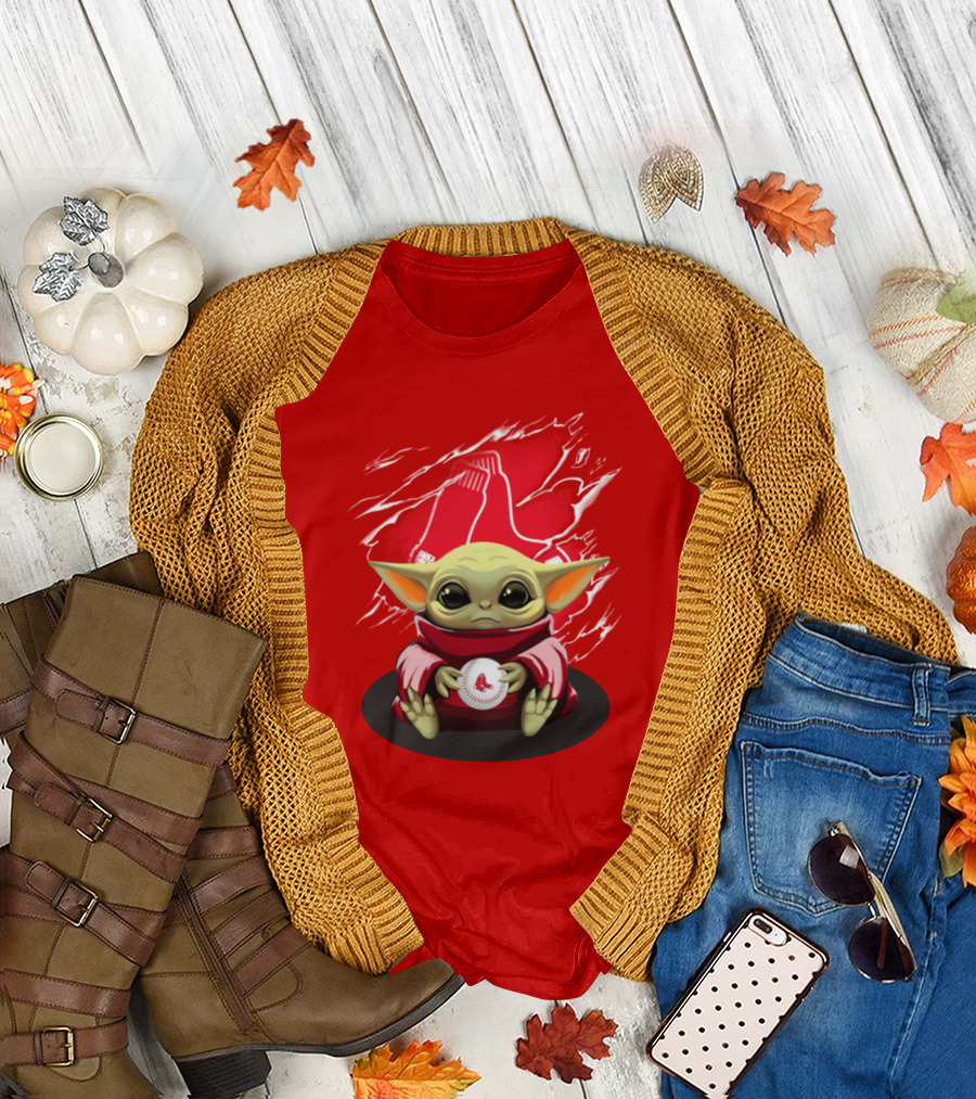 Yoda Holding Baseball in Front of Boston Red Sox Socks T-Shirt