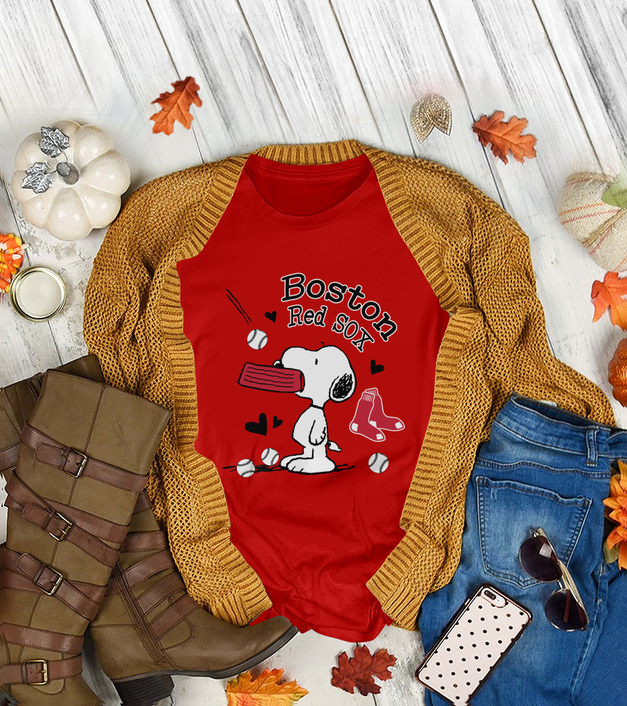 Boston Red Sox Snoopy Baseball Hearts T-Shirt