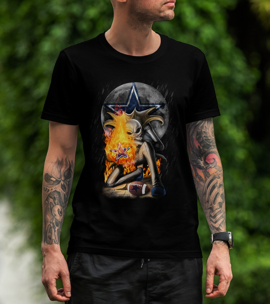 Jack Skellington Fire Football Moon Cowboys Star T-Shirt