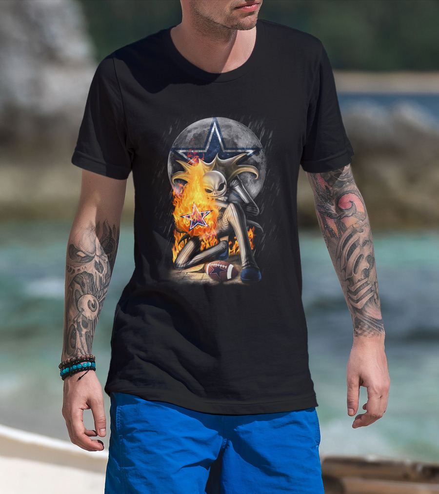 Jack Skellington Fire Football Moon Cowboys Star T-Shirt