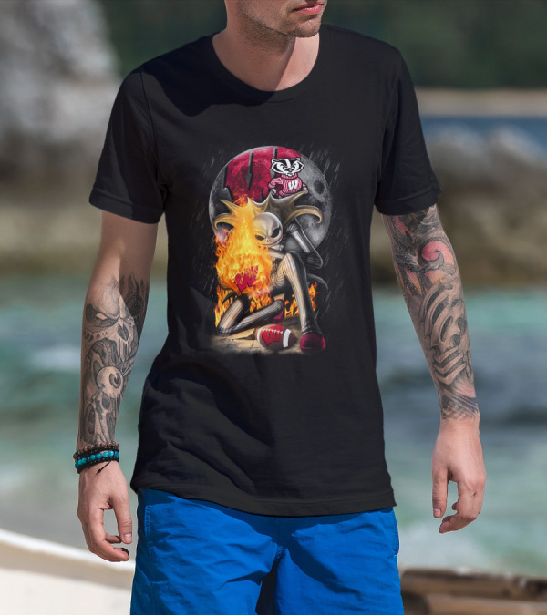 Jack WB Wisconsin Badgers Nightmare Crossover Football T-Shirt