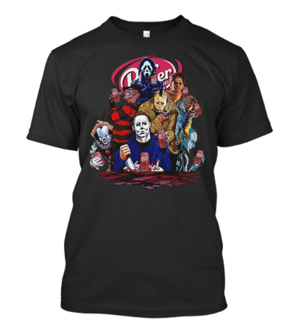 Dr Pepper Halloween Icons With Classic Horror Figures Holding Cans T-Shirt