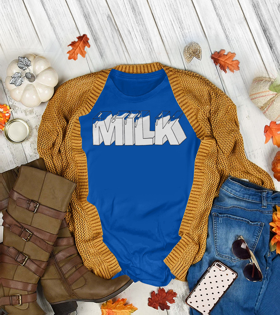 Ted Nivison Milk Merch Bold Blue Text T-Shirt