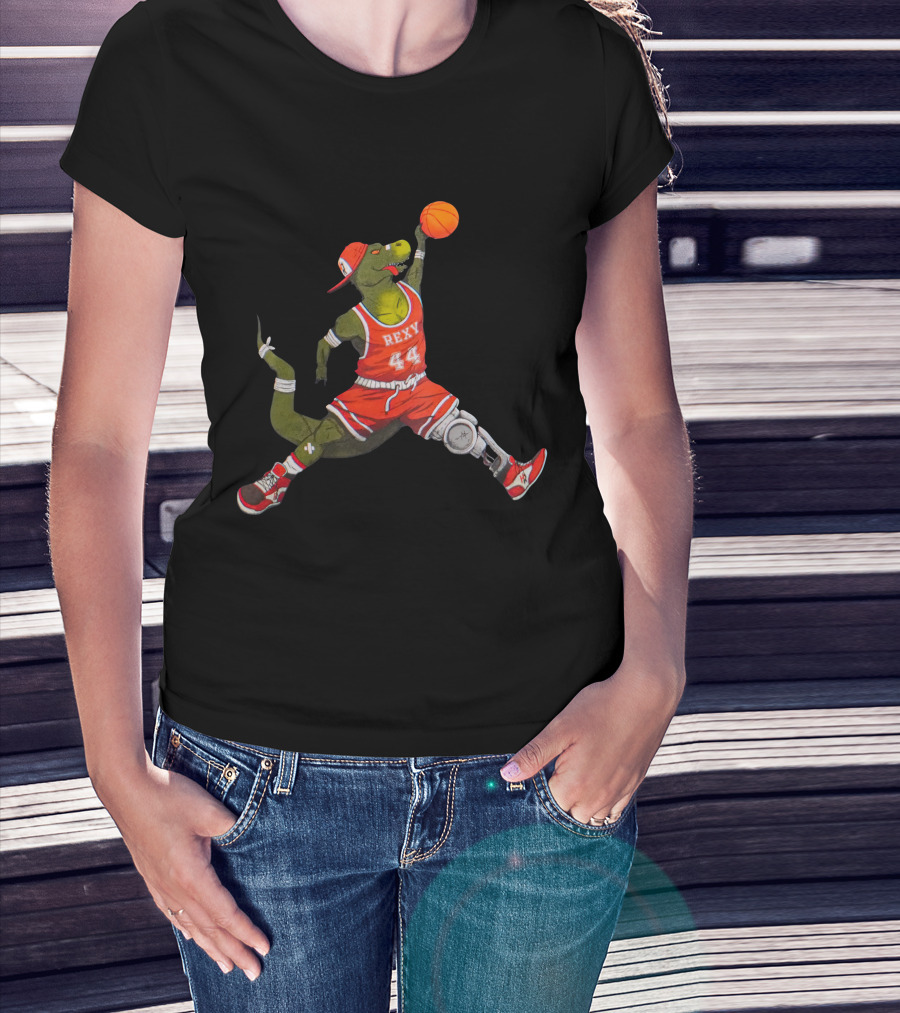 Rexy Basketball Slam Dunking Dinosaur Sports Jersey 44 How Ridiculous Merch T-Shirt