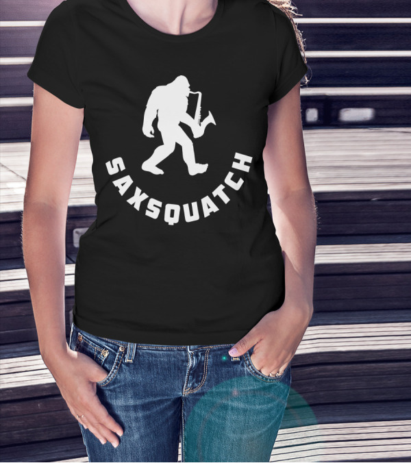 Saxsquatch Saxophone Playing Bigfoot Walking T-Shirt