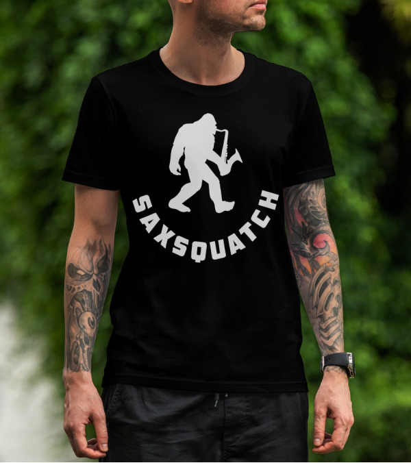 Saxsquatch Saxophone Playing Bigfoot Walking T-Shirt