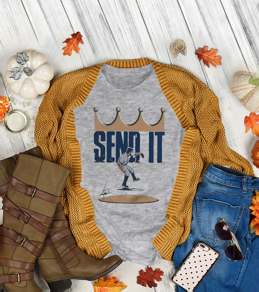 Send It Baseball Pitcher with Gold Crown T-Shirt