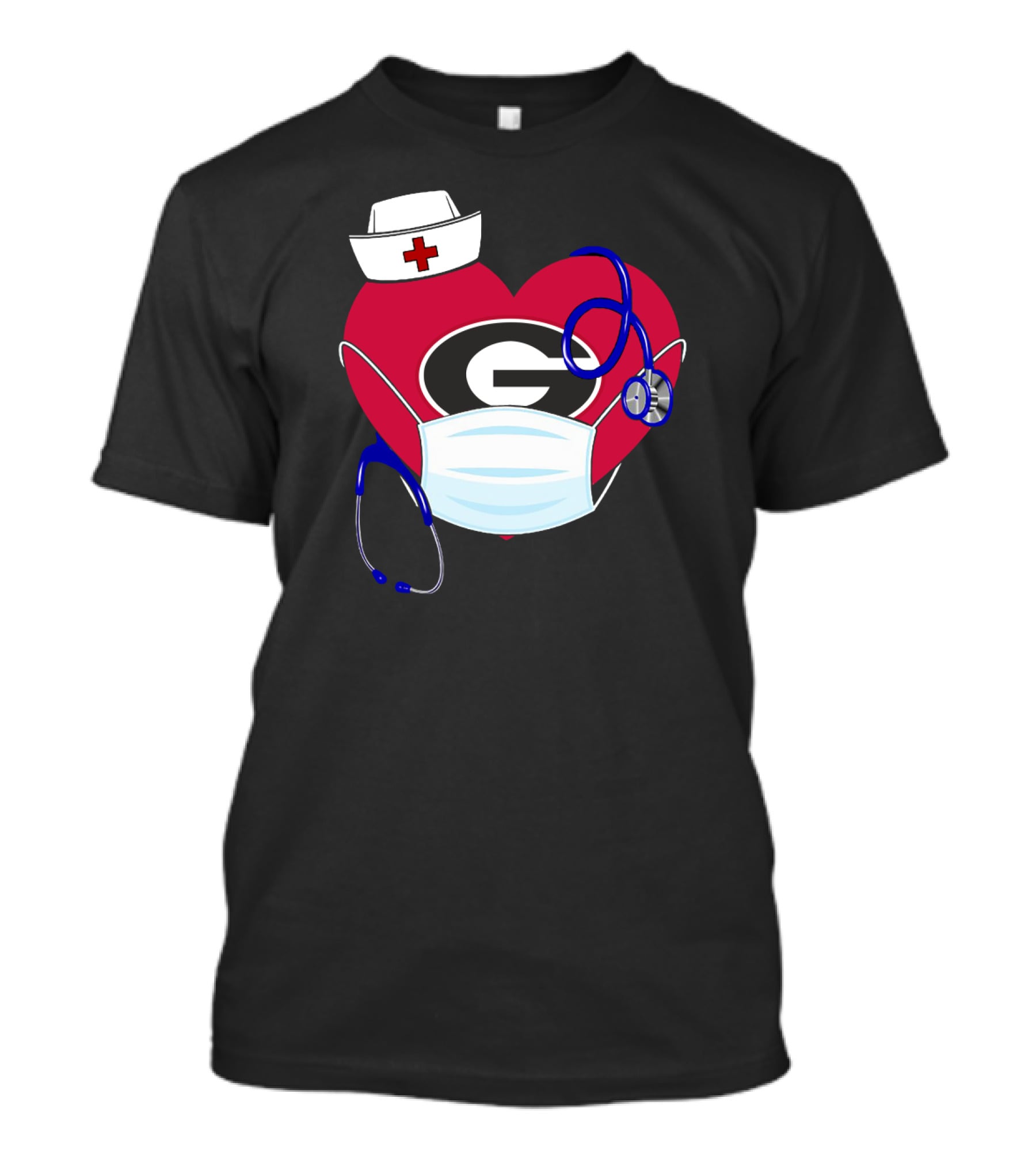 Georgia Bulldogs Heart Nurse Stethoscope Mask T-Shirt