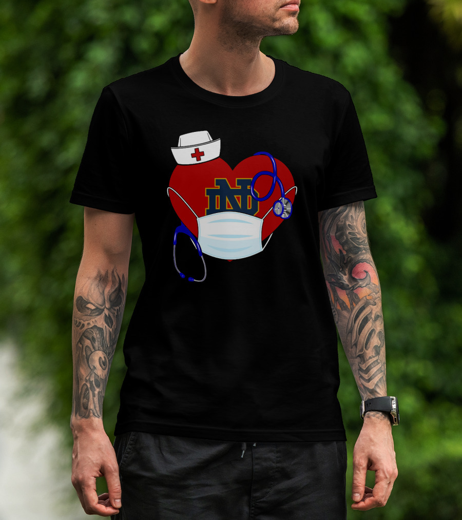 Notre Dame Heart Healthcare Nurse Mask Stethoscope T-Shirt