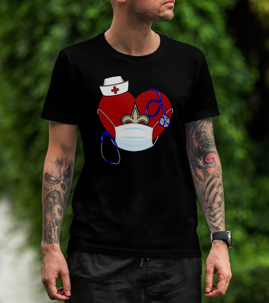 Heart Saints Nurse Medical Mask Stethoscope Fleur-de-Lis T-Shirt