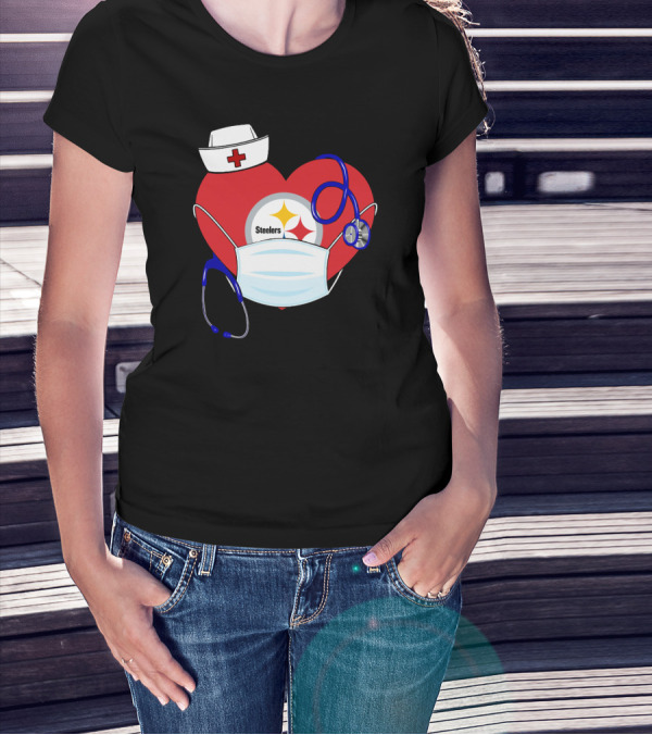 Steelers Nurse Heart With Stethoscope And Mask T-Shirt