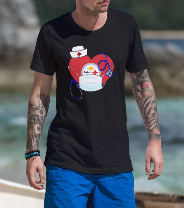 Steelers Nurse Heart With Stethoscope And Mask T-Shirt