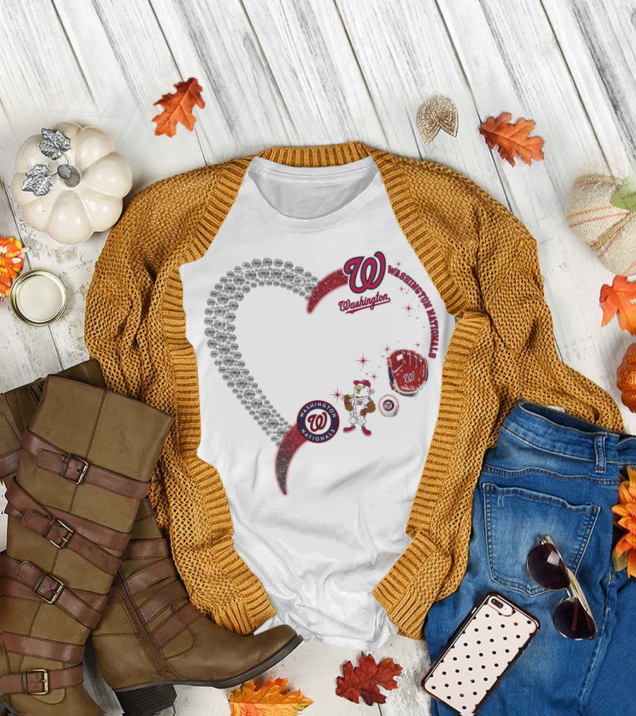 Washington Nationals W Heart Logo with Baseball Glove and Mascot T-Shirt