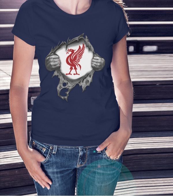 Proud To Be Liverpool Liverbird Crest Ripped T-Shirt