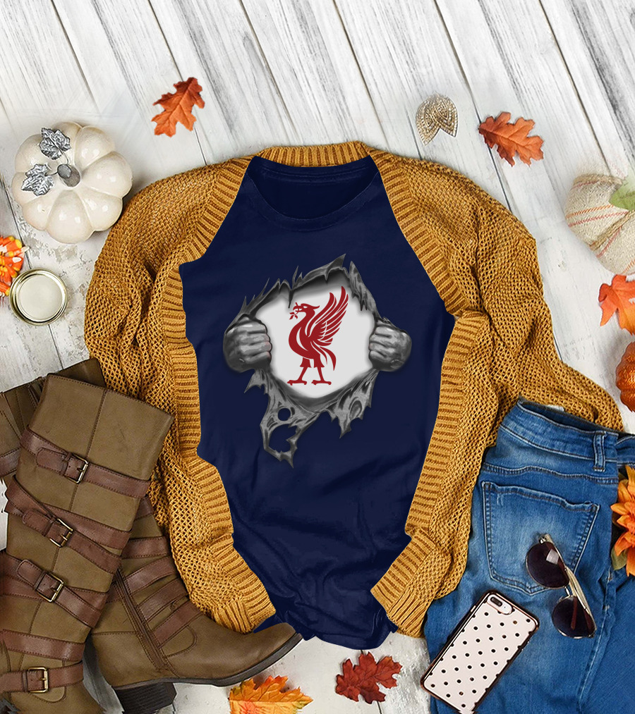 Proud To Be Liverpool Liverbird Crest Ripped T-Shirt