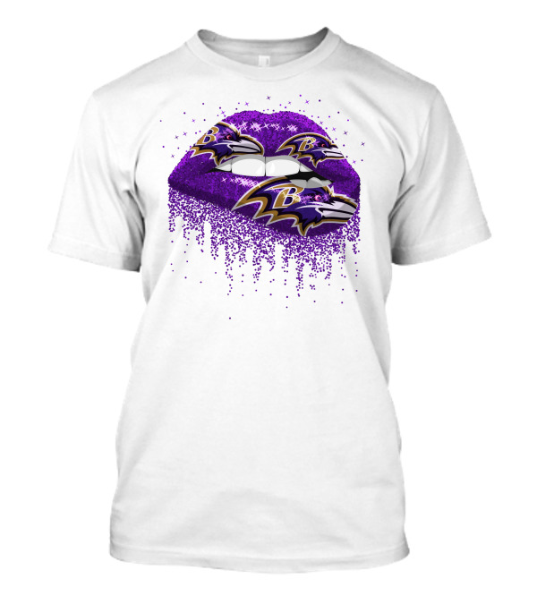 Baltimore Ravens Glitter Lips Logo Purple Sparkle T-Shirt