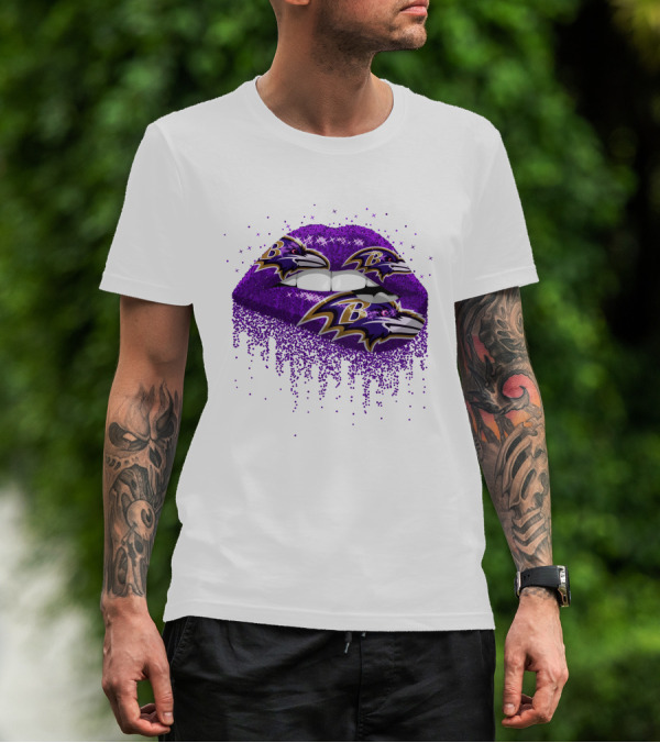 Baltimore Ravens Glitter Lips Logo Purple Sparkle T-Shirt