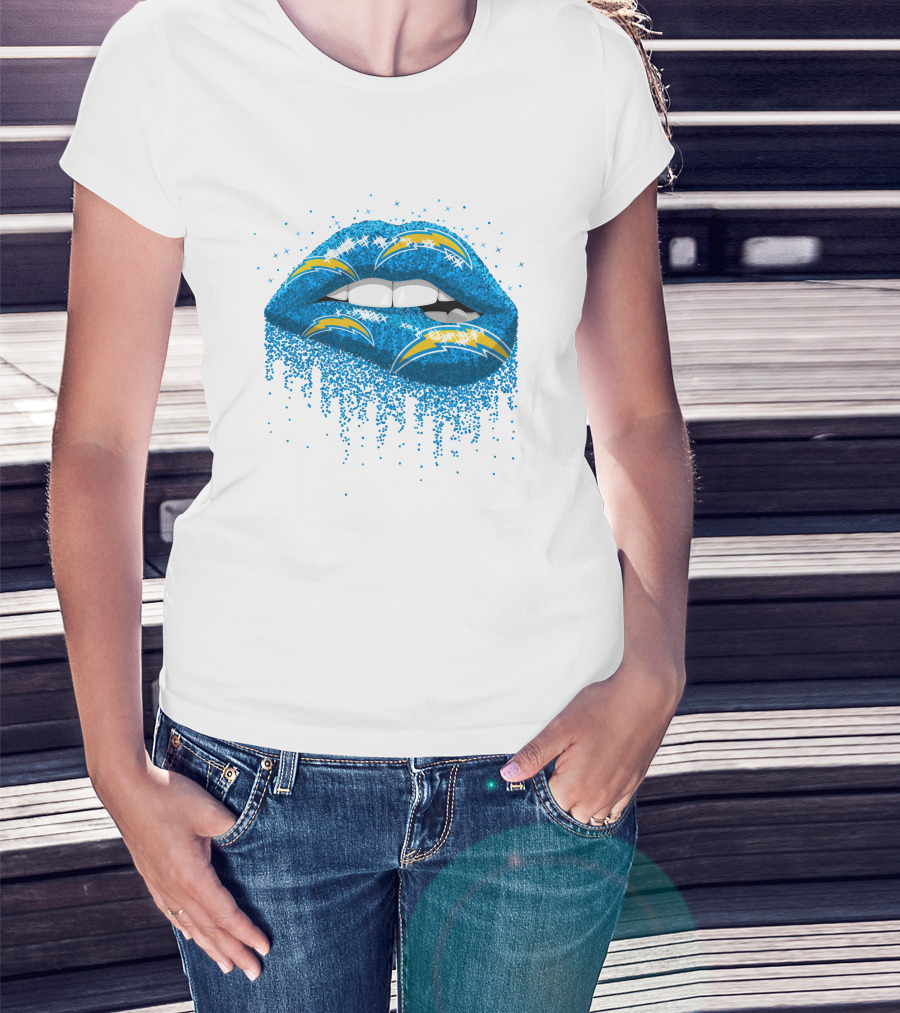 Los Angeles Chargers Blue Glitter Lips T-Shirt