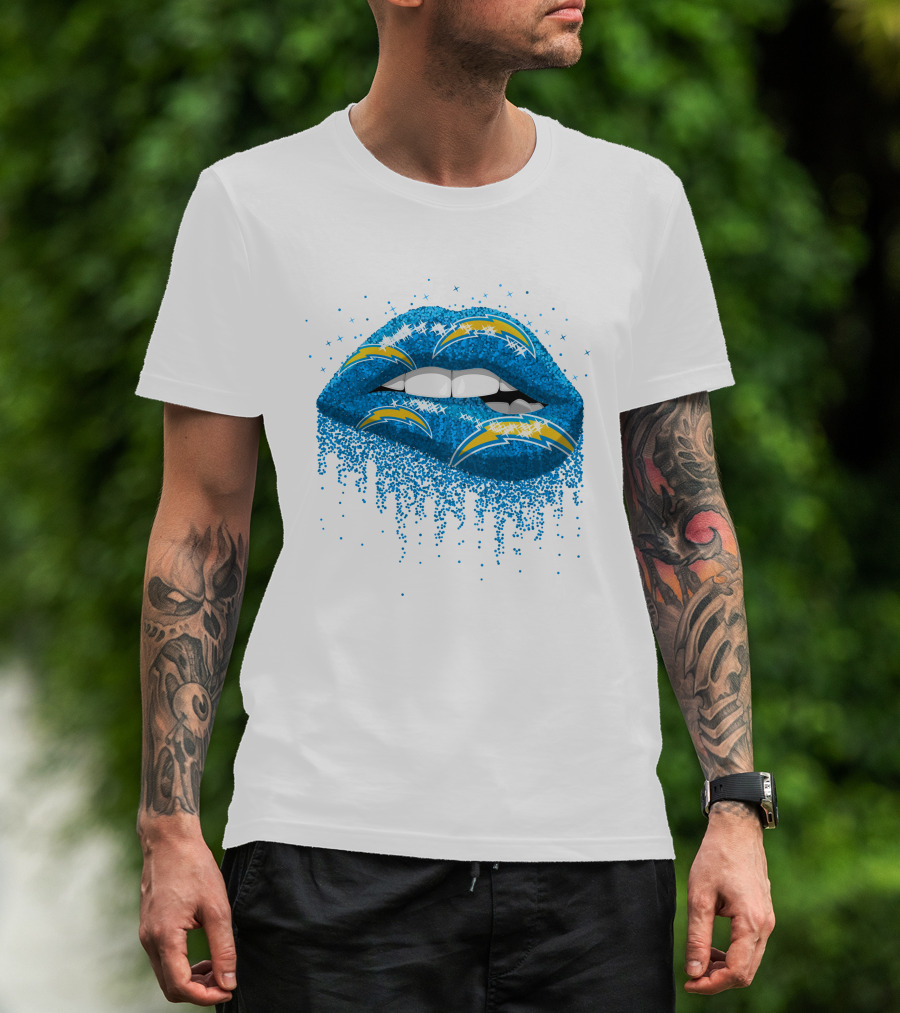 Los Angeles Chargers Blue Glitter Lips T-Shirt