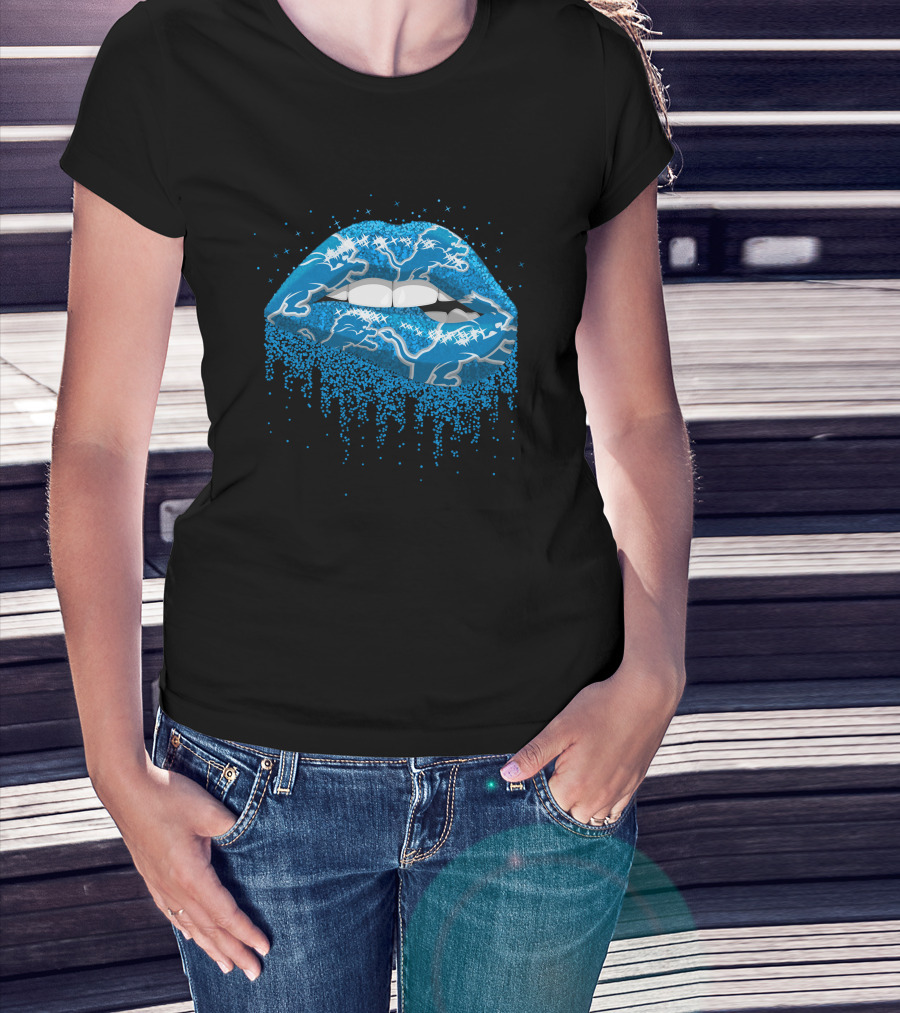Detroit Lions Blue Dripping Lips T-Shirt