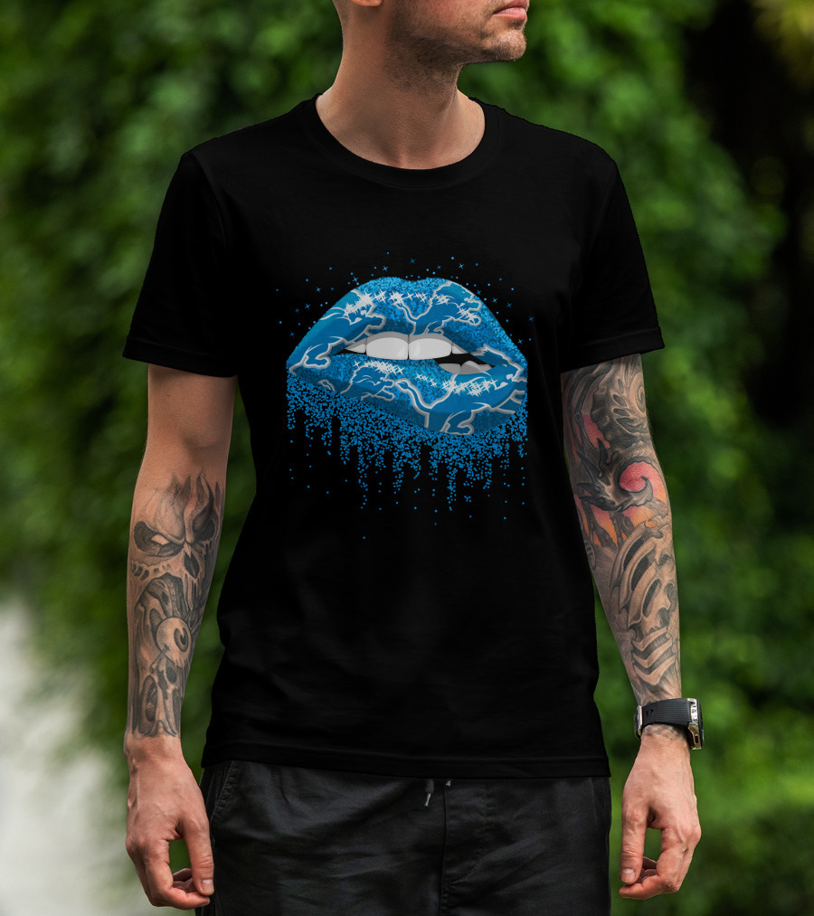 Detroit Lions Blue Dripping Lips T-Shirt
