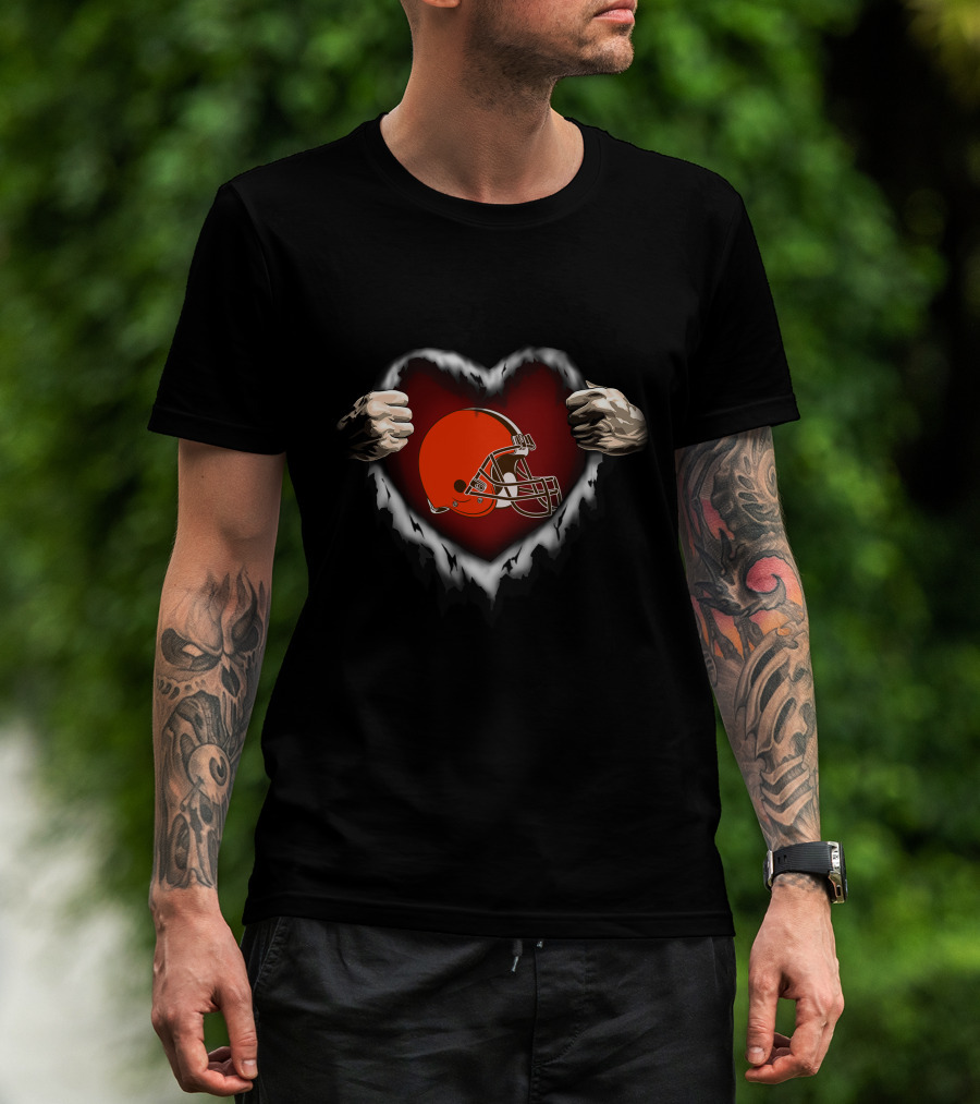 Cleveland Browns Heart Ripped Football T-Shirt
