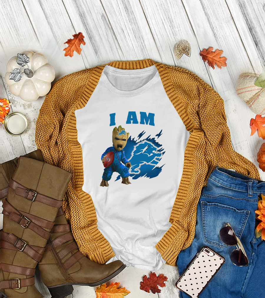 I Am Groot Detroit Lions Football Fan Mashup T-Shirt