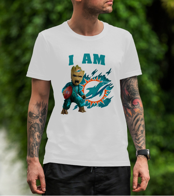 I Am Groot Miami Dolphins Football Fan Character T-Shirt