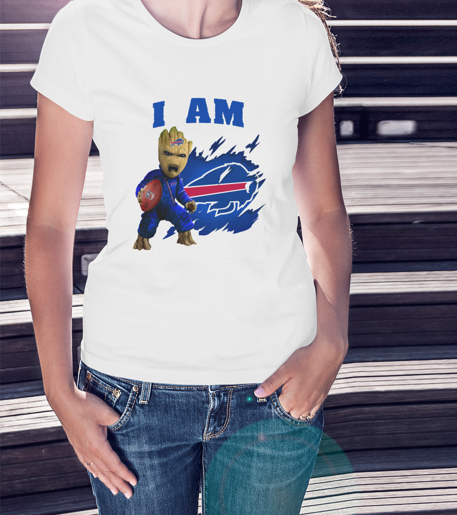 Groot Holding Football Buffalo Bills Logo I Am T-Shirt