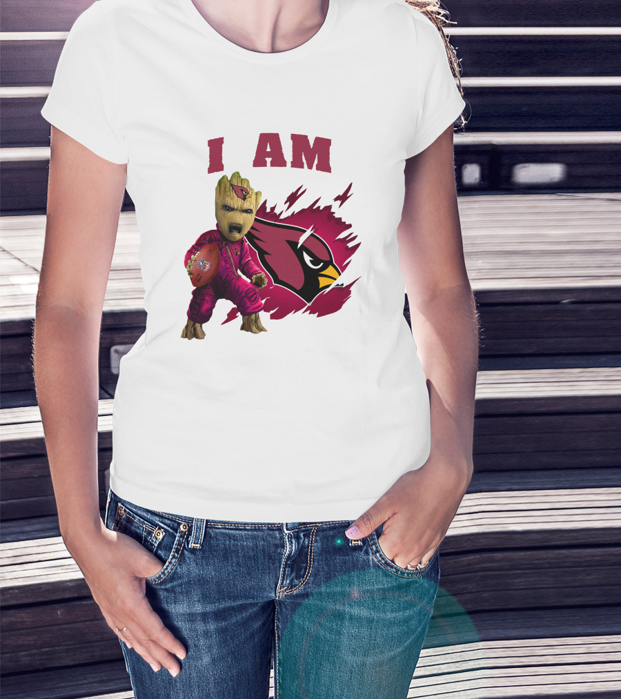 I Am Groot Arizona Cardinals Football Marvel сочетает в себе героя и спортивная команда на фоне карточной иконки T-Shirt